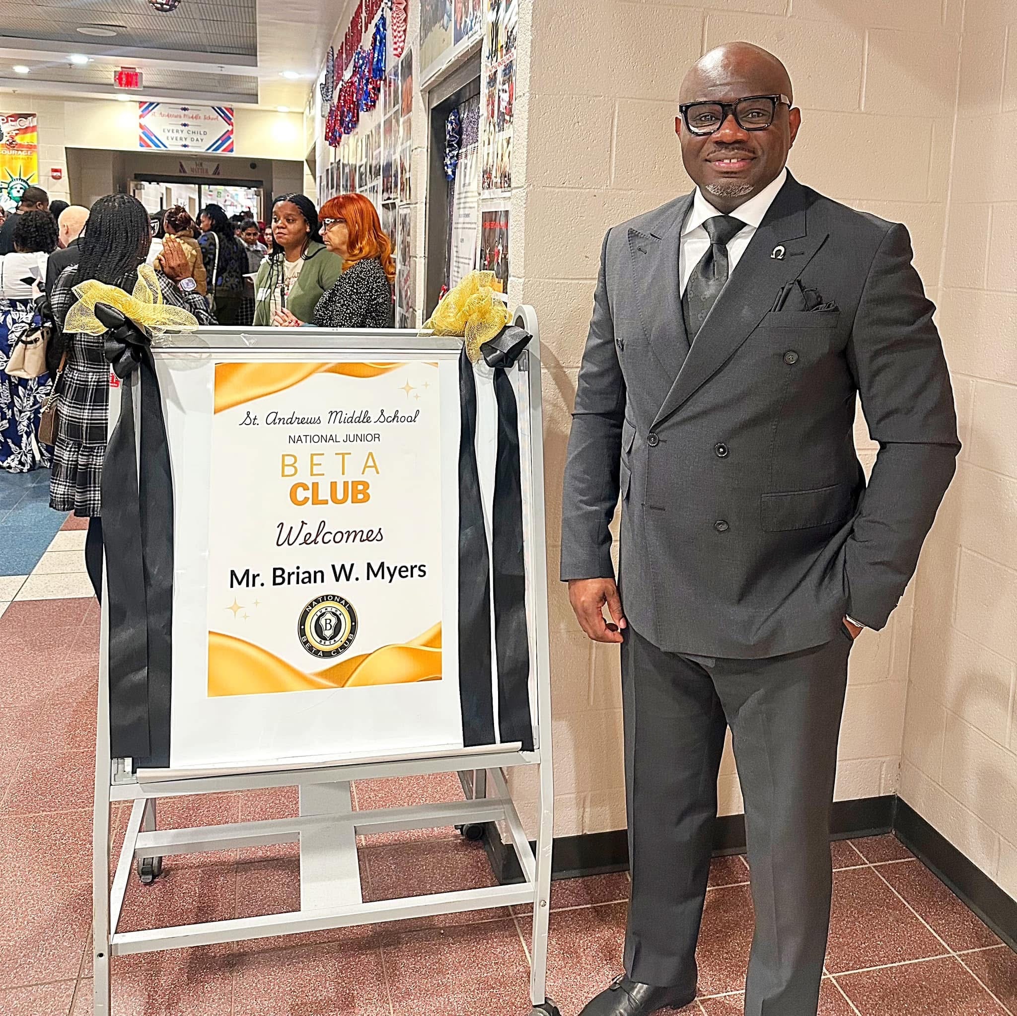 Brian Myers welcomed by the National Junior Beta Club at St. Andrews Middle School